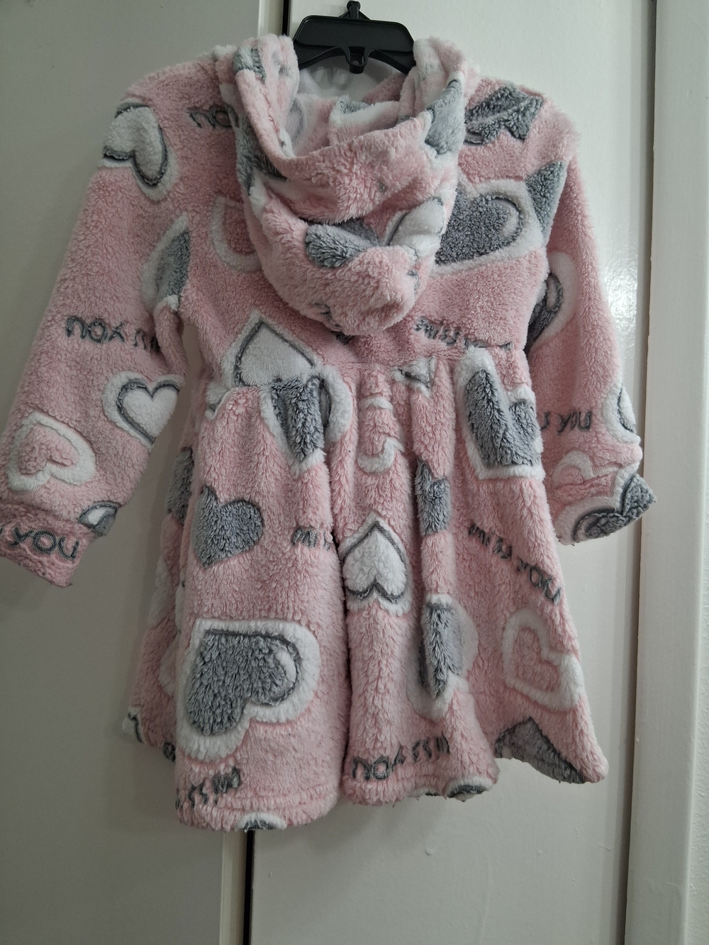 SHEIN Pink Plush Hooded Baby Dress with Heart Accents